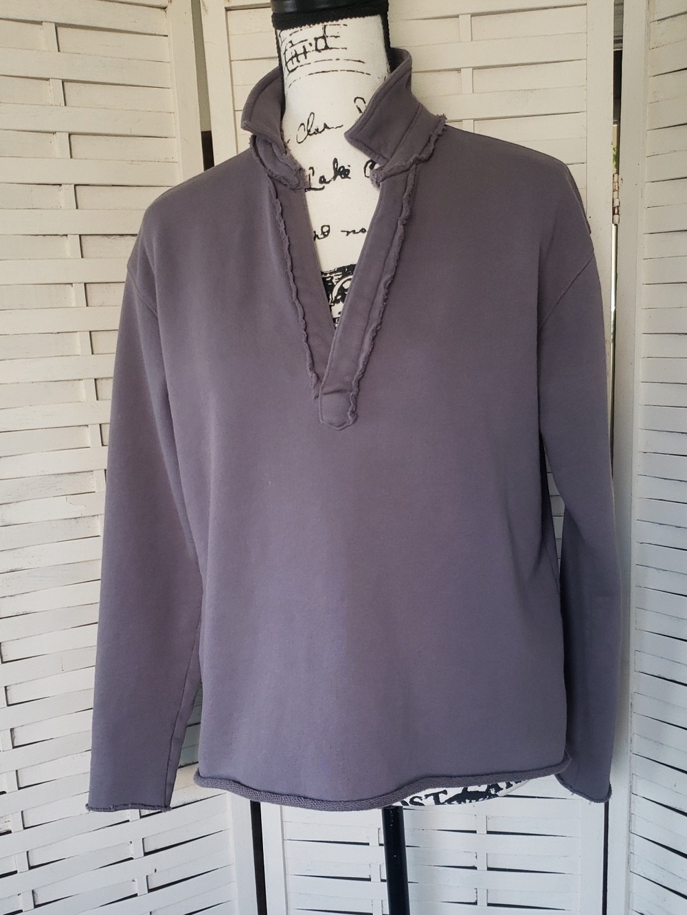 Frank & Eileen Gray Patrick Triple Fleece Popovet Henley Pullover Sweater Size S